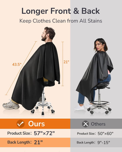ULG Professional Hair Cutting Cape with Neck 57 x 72 inches, Black Solid
