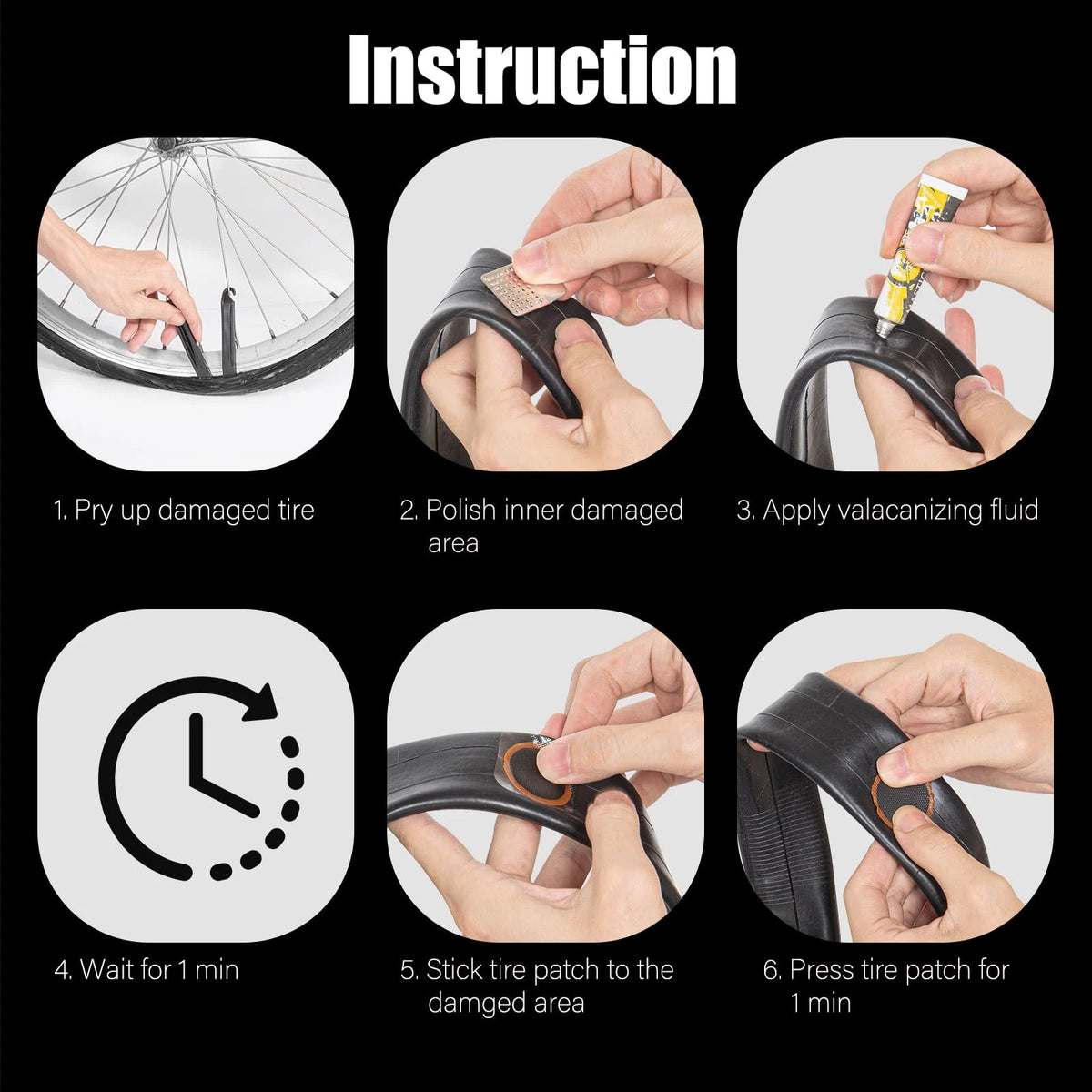Dexnoca Bike Tire Repair Kit - Bycicle Inner Tube Puncture One Size, Black-2