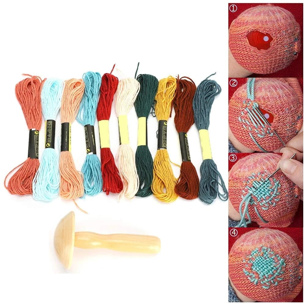 Oumefar Darning Thread for Socks & Sweaters, Wooden Mushroom Kit...