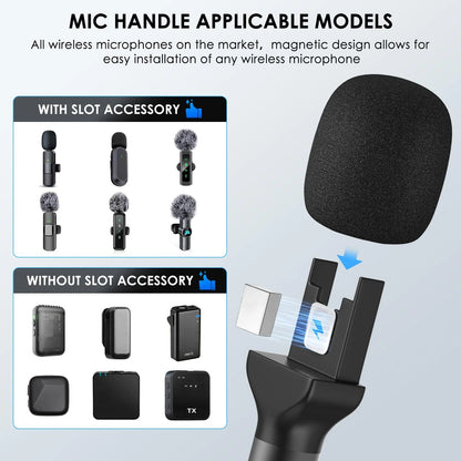 Handheld Adaptor for Interview Mic, Mic Handle Compatible with DJI, Black