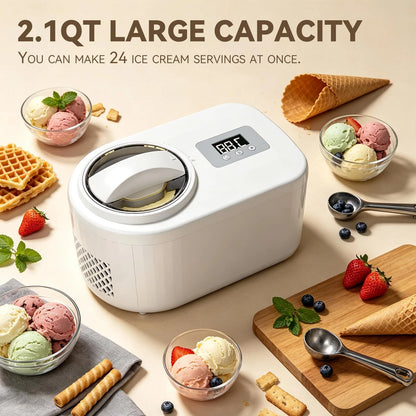 Ice Cream Maker with Built-in Compressor - Fastest 1.28 Quarts, White