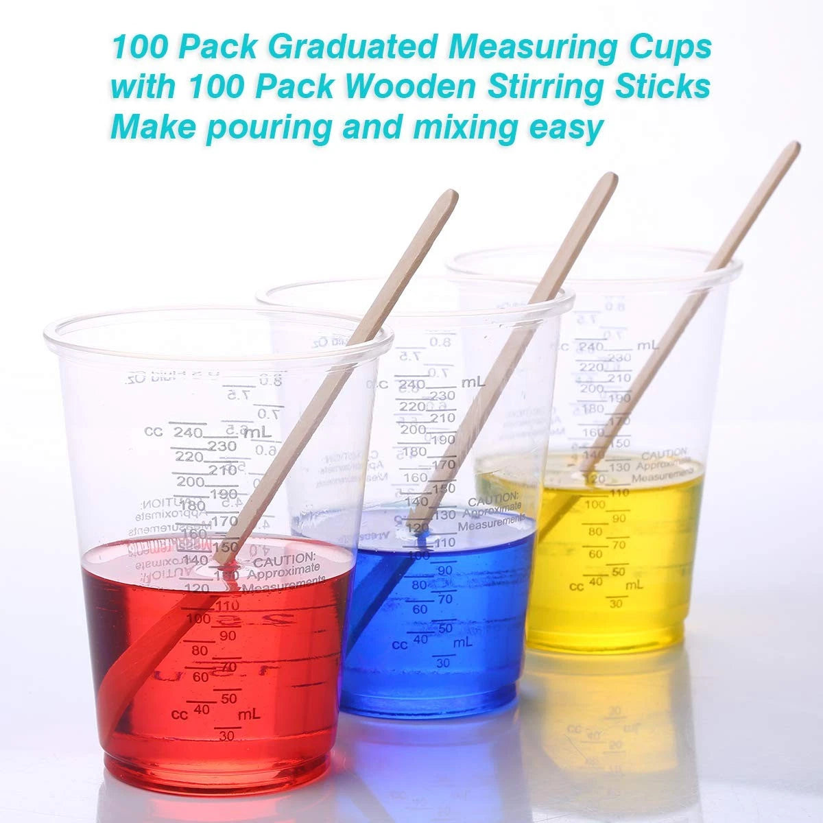 XUXU 100pcs 8oz Graduated Clear Plastic Measuring Cups 5.9" X 0.39", Brown-b
