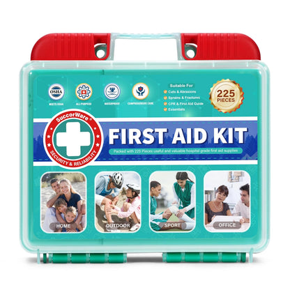 SuccorWare 225 Pieces First Aid Kit, Includes Ice Pack, Adhesive Bandages,...