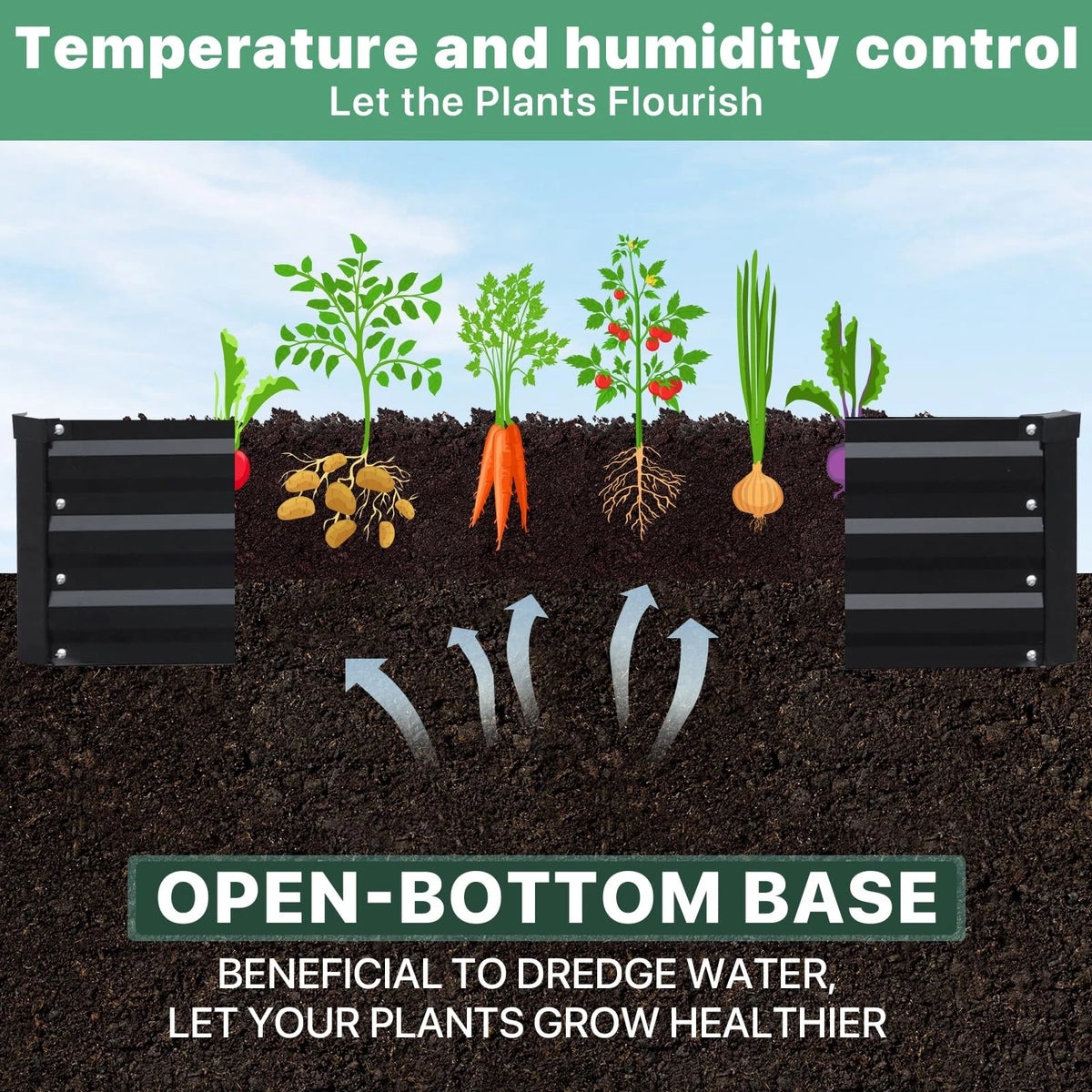 SONFILY 12×4×1ft Galvanized Metal Raised Garden Bed, 12x4x1 ft, Black-2