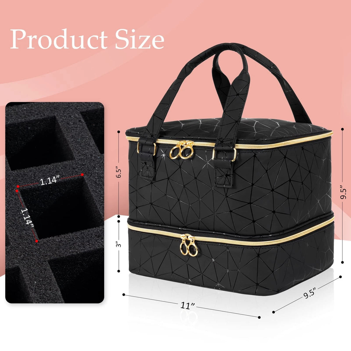 Uross Nail Polish Organizer Large - 11 x 9.5 x inch (42 bottles), Black