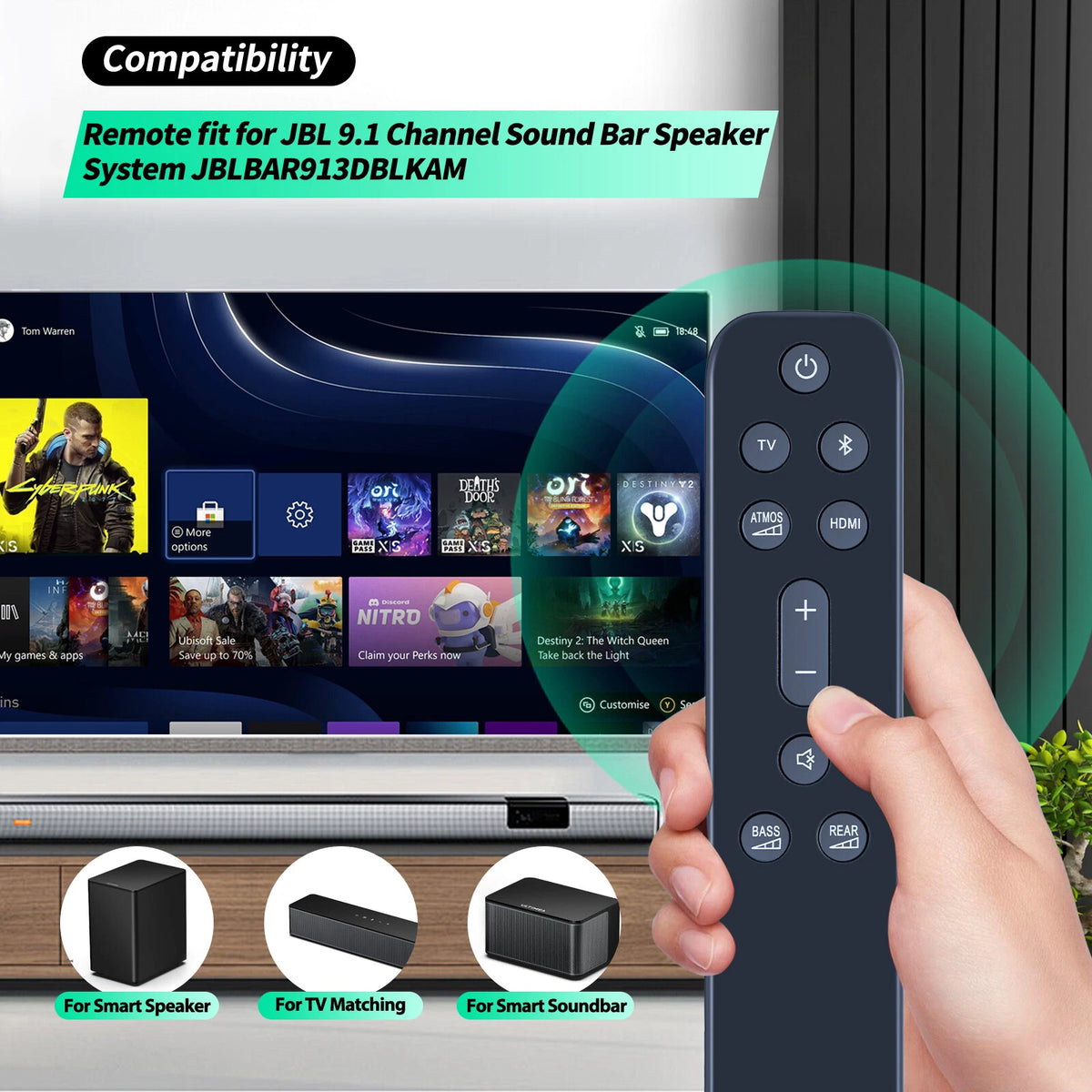 For JBL 9.1 Channel Sound Bar System JBLBAR913DBLKAM Remote Control