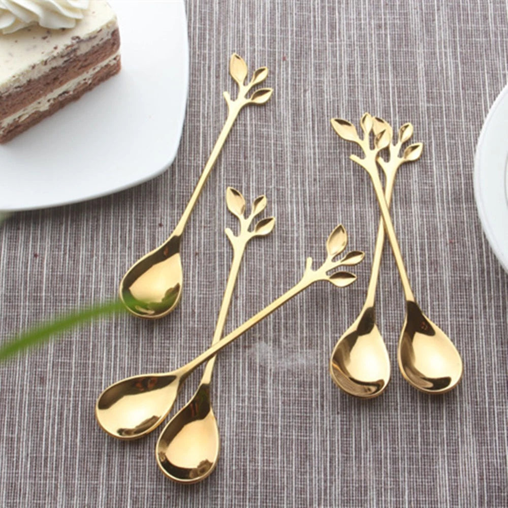 10Pcs Stainless Steel Spoon Branches Leaf Spoon For Kitchen Tableware Ornament;