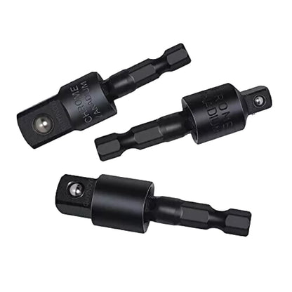 3pcs 360 Degree 1/4in Hex Shank 1/4in 3/8in 1/2in Extension Socket Adapter