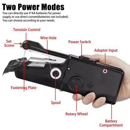 Handheld Mini Sewing Machine Stitch Electric Compact Tool w/ Accessories Kit
