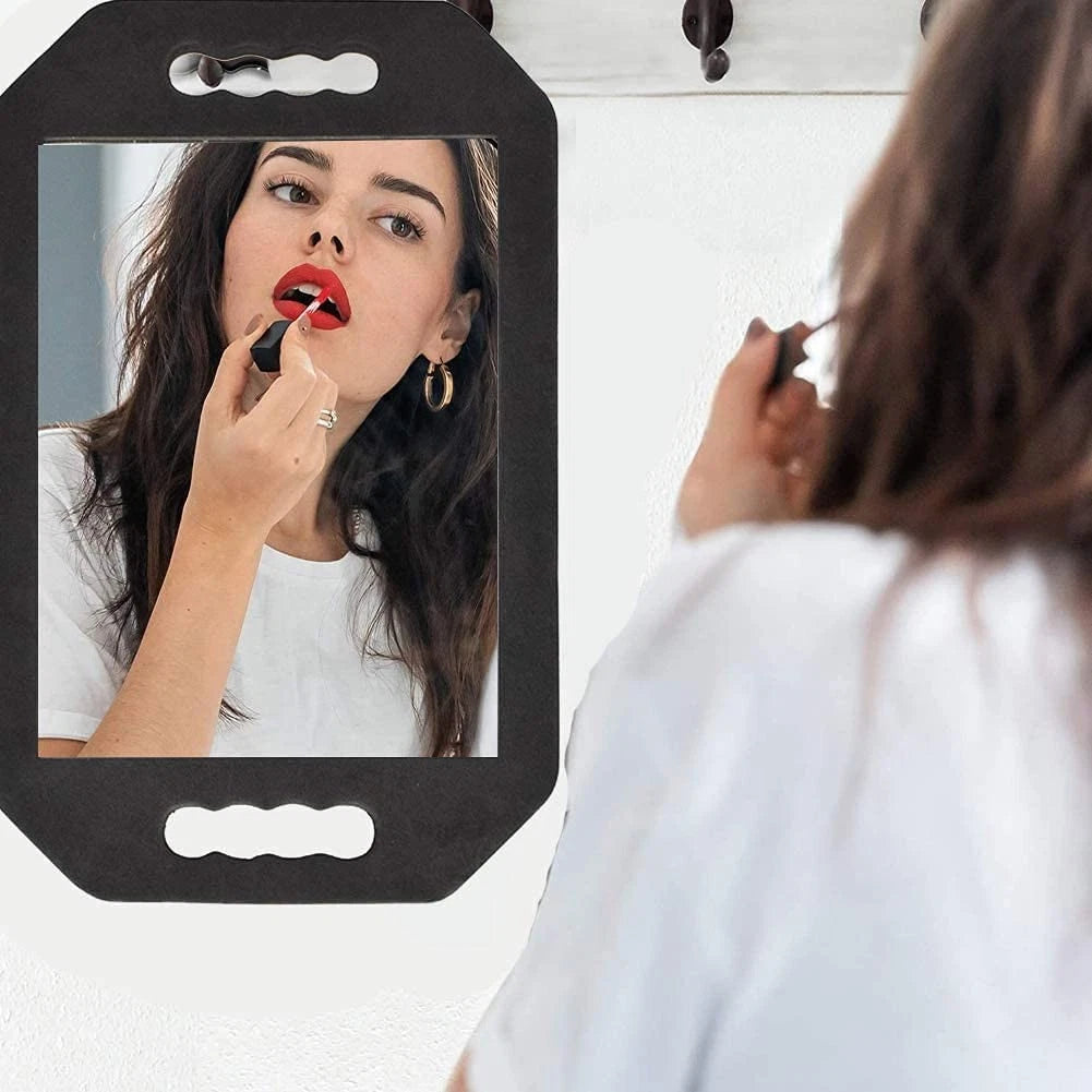 HREW Handle Mirror Large Rectangular Hand 15.7"L x 10.2"W, Black, Hot Pink