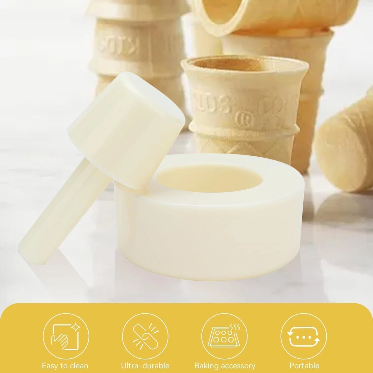 2PCS Waffle Cone Shaper, Ice Cream Maker Roller White