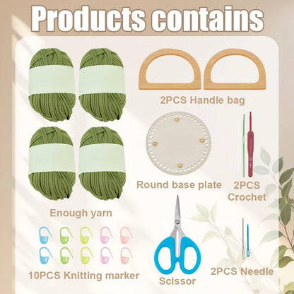BEUNITONE Crochet Kit-Bag for Beginners, DIY Hook Kniting Kits Green