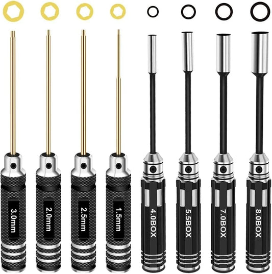 RC Hex Driver Set Tools Kit - 8pcs Titanium Allen Screwdriver Black