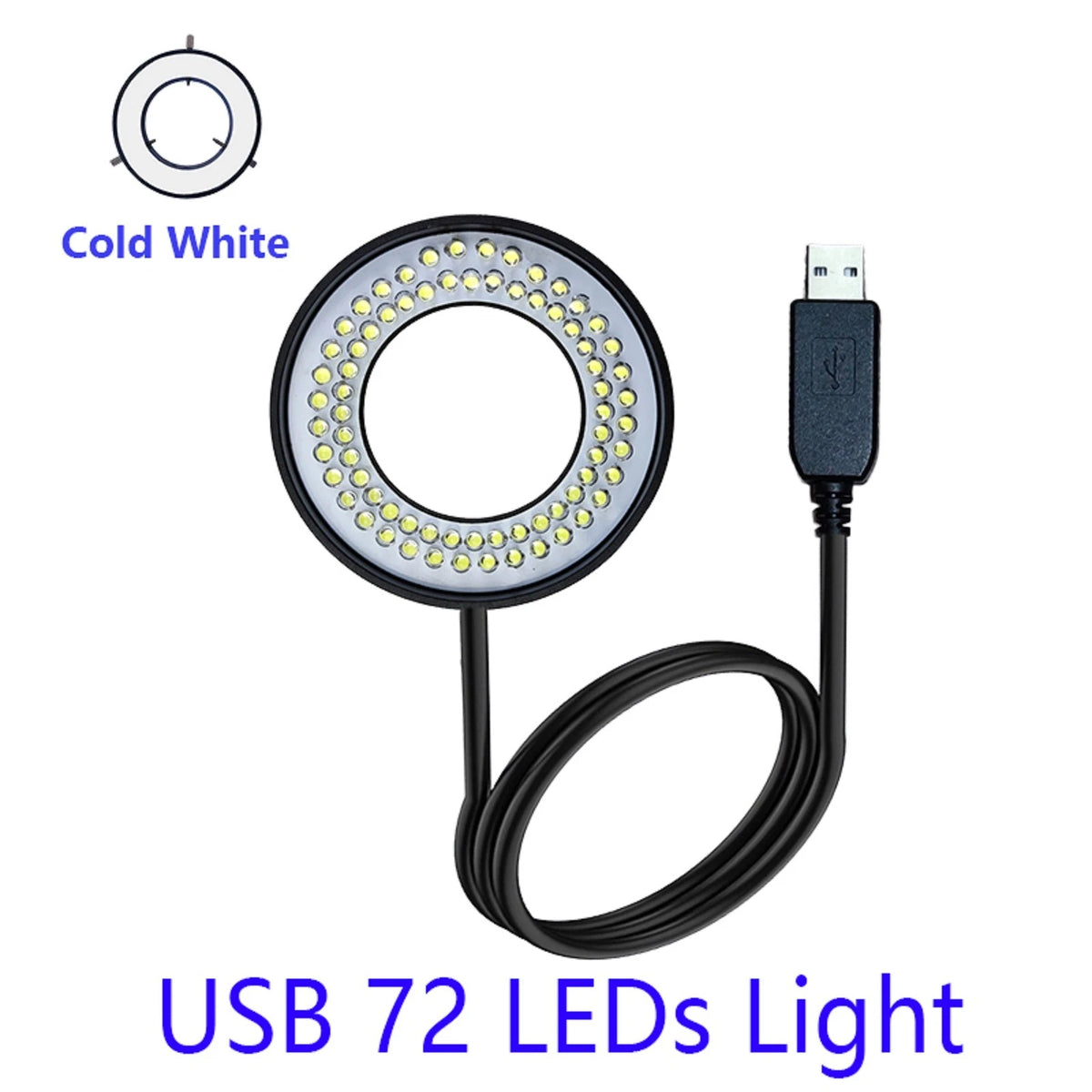 USB 72 LED Ring Light Microscope Adjustable bright Illuminator Focus Lamp