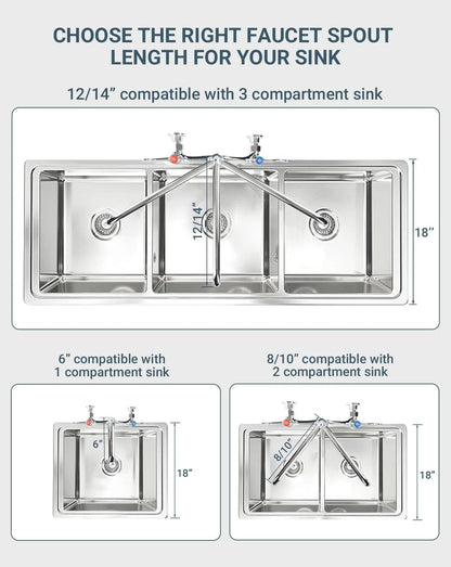 Commercial Faucet Parts 12 Inch Swivel Spout Replacement Kit 12 Inch, Silver
