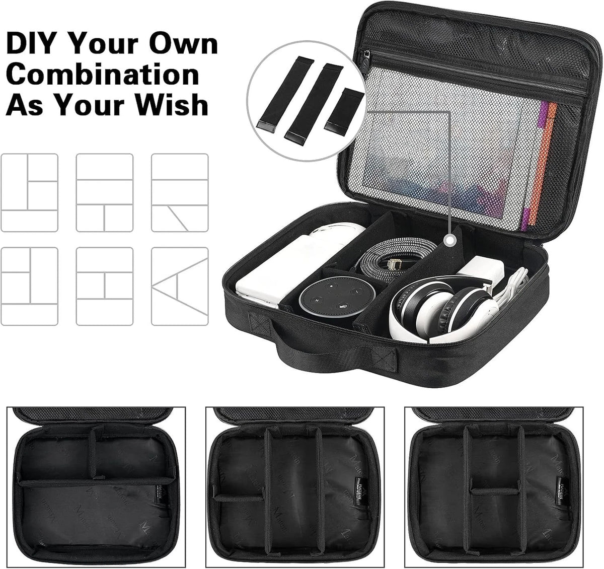 MATEIN Cable Organizer Bag, Large Travel Storage Bag Large, Antique Black