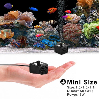 PULACO 2Pcs Mini Fountain Pump (50GPH 3W), Ultra Quiet 50 GPH (2Pcs), Black