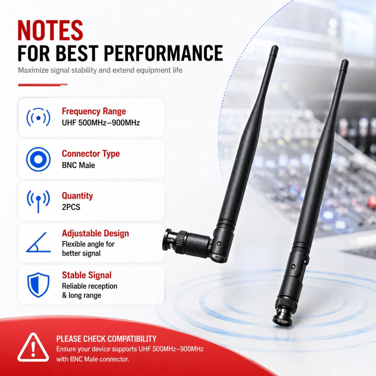 Wireless Microphone Receiver Antenna UHF 500MHz-900MHz BNC Male Antenna