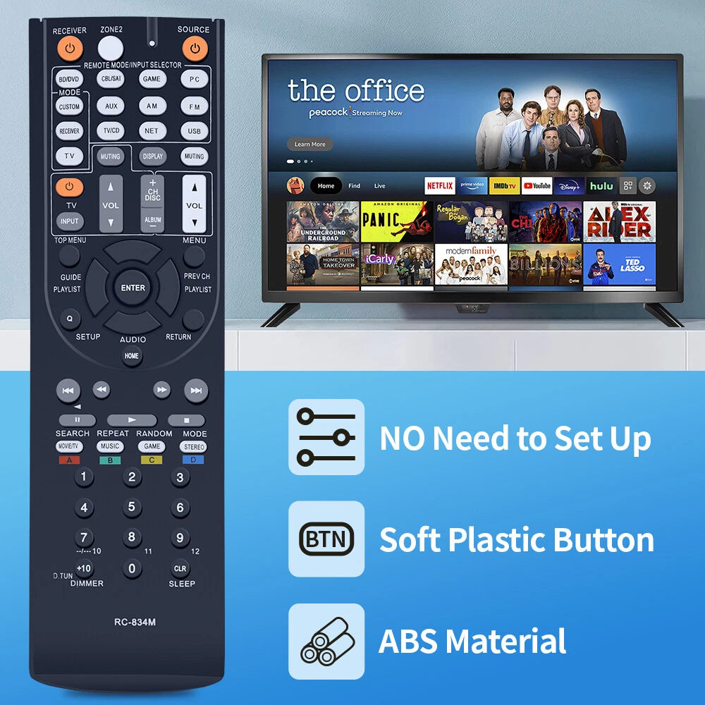 RC-834M Remote Control For Onkyo AV Receiver TX-NR515 TX-NR414 HT-RC440
