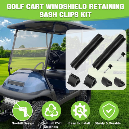 Golf Cart Windshield Clips Kit for Club Car 1" Struts Stop Rattle Black