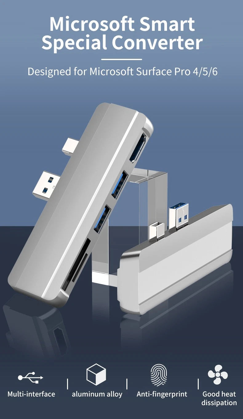 SD/SDHC/SDXC/Micro SD USB HUB Docking Station Adapter For Surface Pro 4/5/6;
