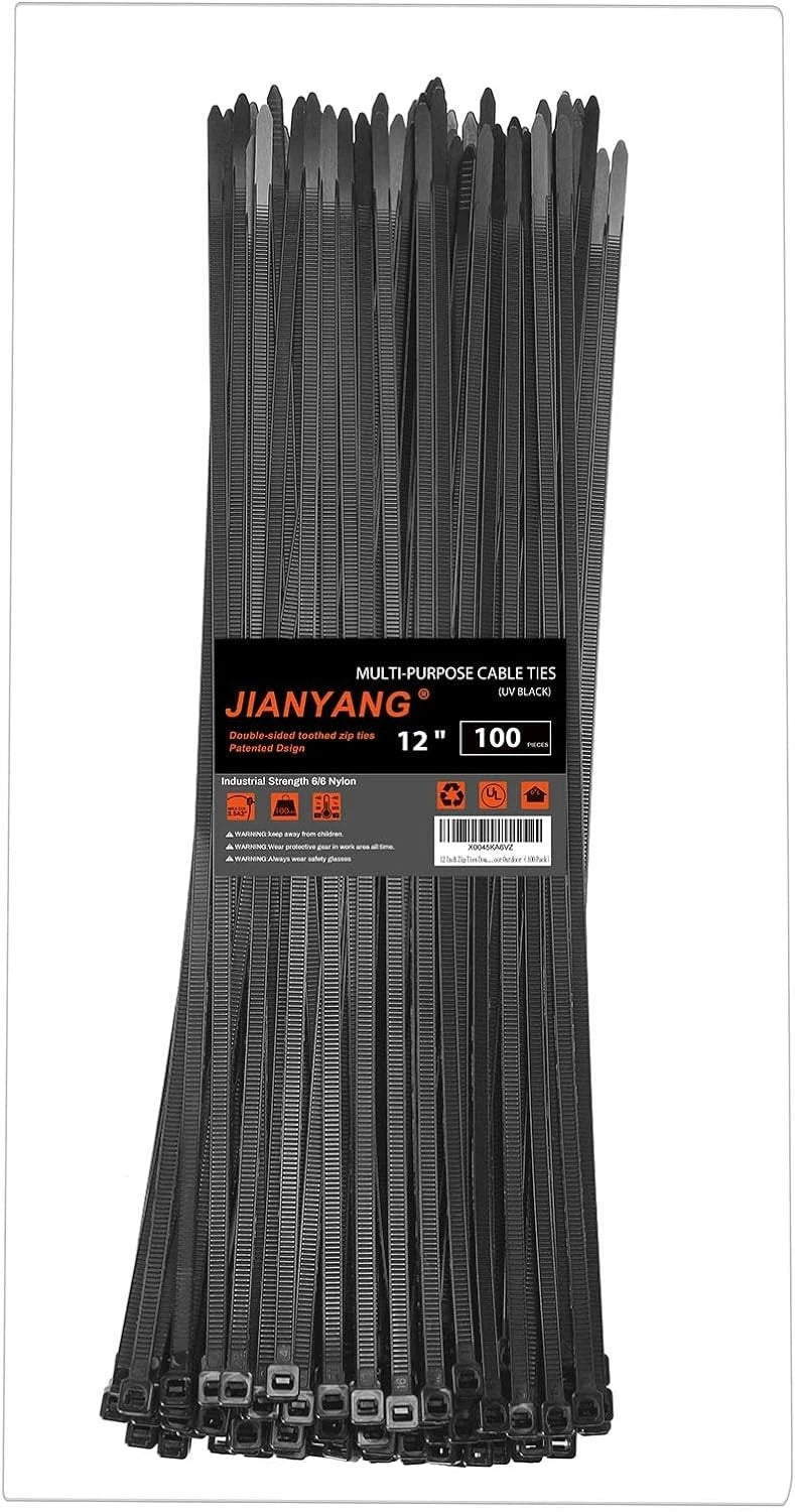 12 Inch Zip Ties Double 12 inch 100 Pack （100 Lbs ）, Black