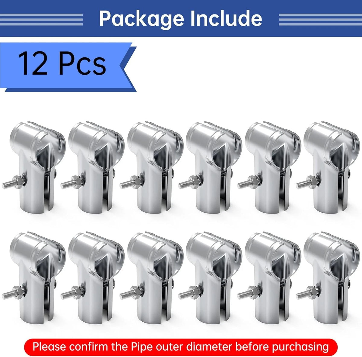 12 Pcs End Rail Clamps 1-3/8", T Pipe Clamp 1-3/8 x (12 Pcs), Silver