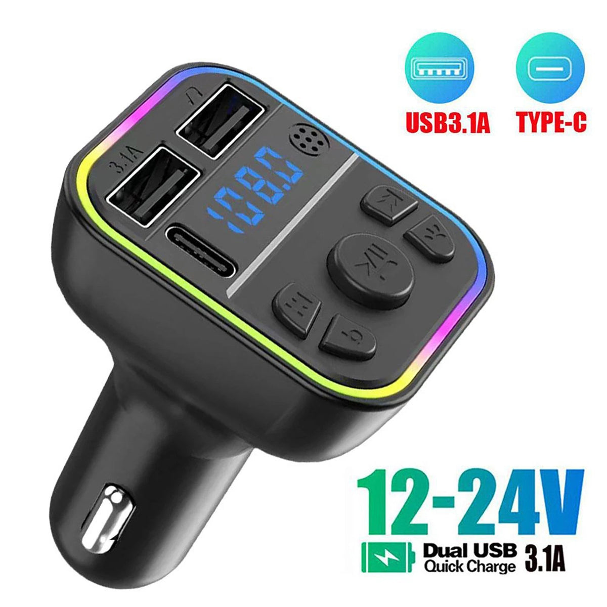 Car FM Transmitter Adapter Radio MP3 Player Type-C Dual USB Fast Charger