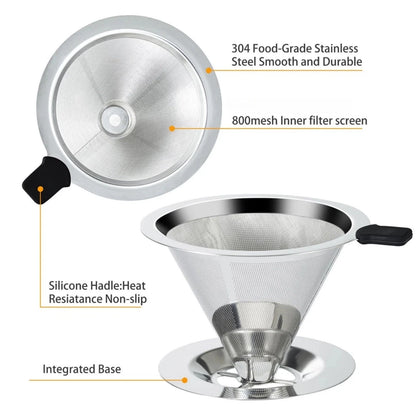 304 Stainless Steel Coffee Dripper Double Layer Filter Screen Retains Oil Fat