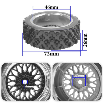 ShareGoo RC 1/10 On Road Tires & Wheel 12mm Hex Plastics Scale, Od 72mm