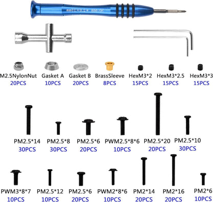 357Pcs Universal M2 M2.5 M3 RC Screws Kit Screw Fasteners One Size, Black