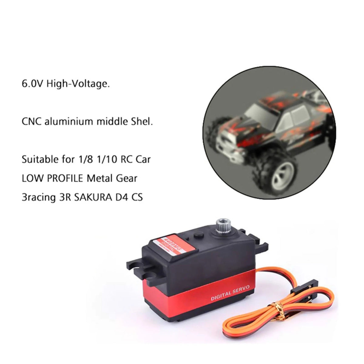 25T JX PDI-4409MG 4.8-6.0V 9KG Metal Gear Digital Servo With Arm 1/8 1/10 RC Car