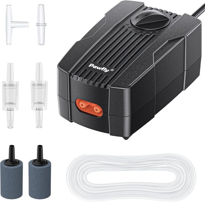 Pawfly Aquarium Air Pump Oxygen for 10-200 Gallon Fish 10-60 gal, Black