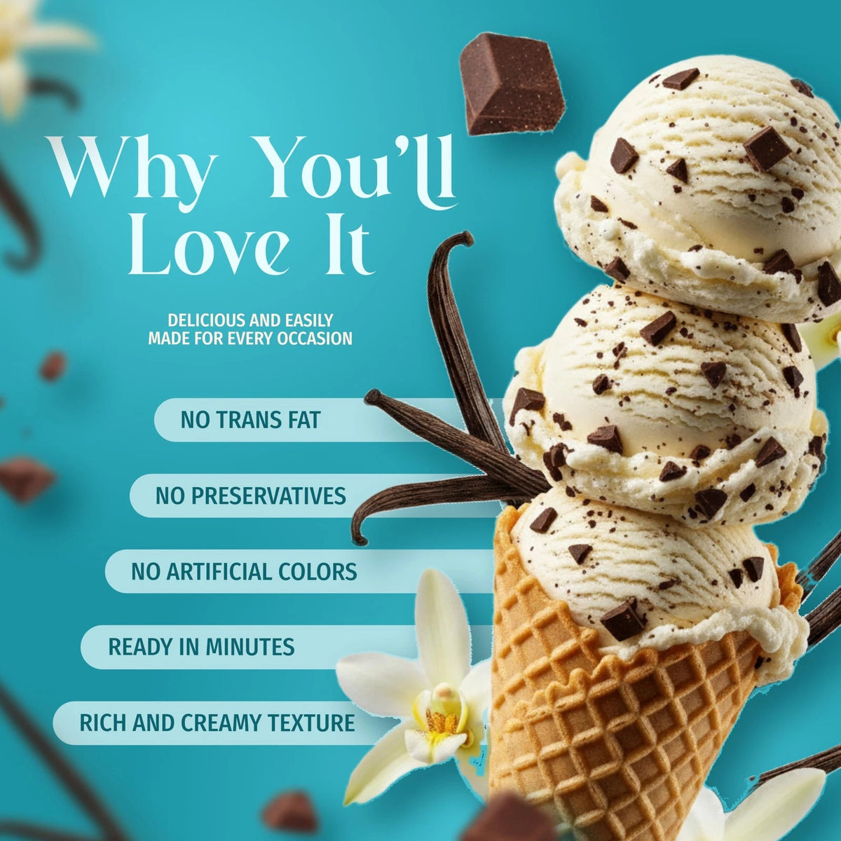 Triple Scoop - Premium Vanilla Choc Chip Ice Cream Mix For 1 Pack