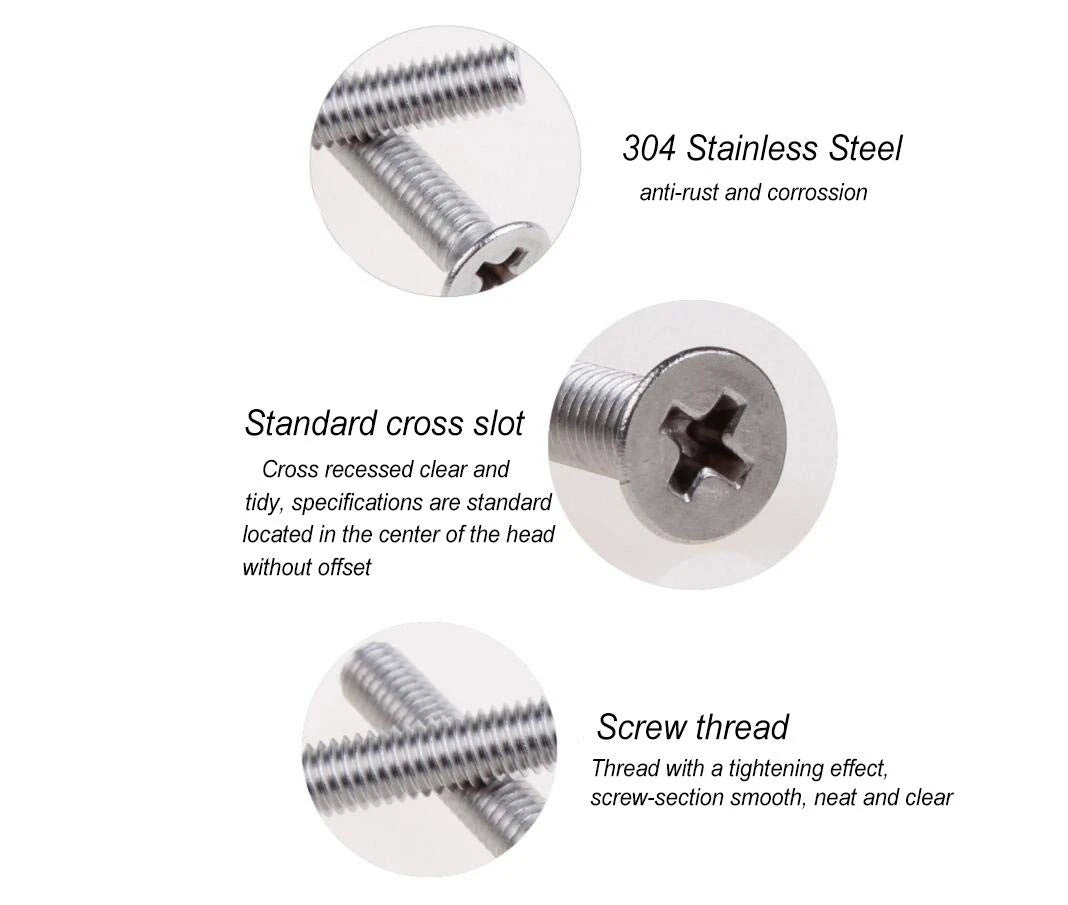 binifiMux 360pcs M3 Countersunk Head 304 Stianless Steel, silver