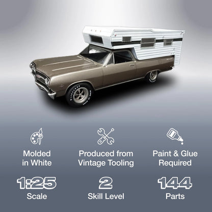 AMT 1965 Chevy El Camino w/Camper 1:25 Scale 8.25 inches long, Molded Color