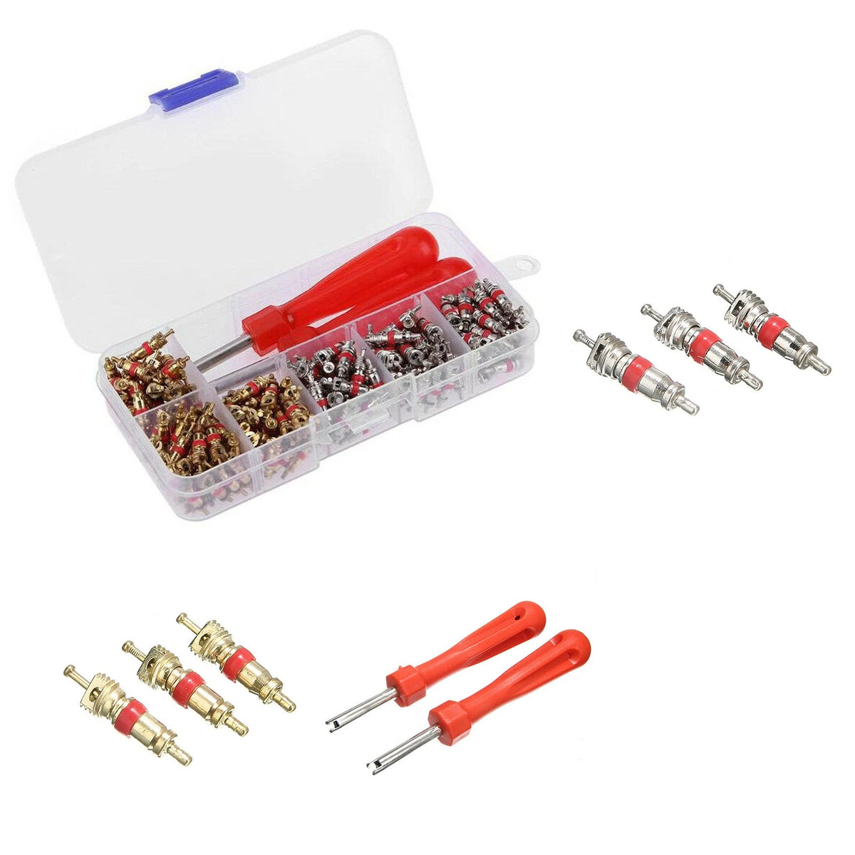 242PCS Car A/C Air Conditioning R134a Valve Core Assortment Remover Tool Kit C