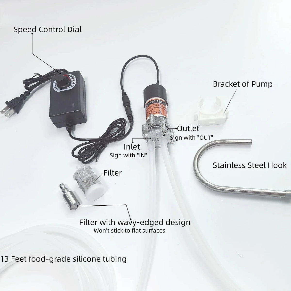 Food Grade Electric Water Transfer Pump, 110V Adjustable Flow Black and Clear