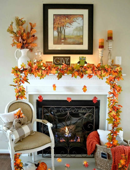 Artiflr 2 Pack Fall Maple Leaf Garland Clearance - 6.5ft/Piece Orange- Green