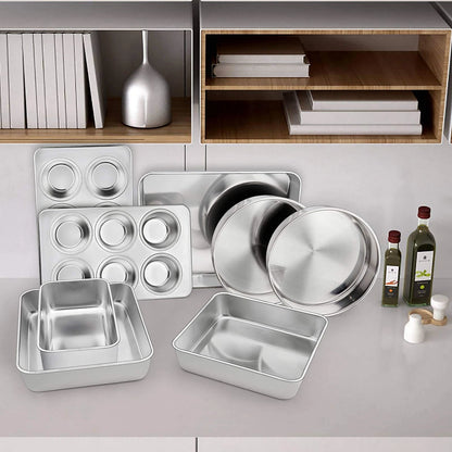 TeamFar Stainless Steel Bakeware Set of 8 12⅖'' x 9¾''x 2'', Silver