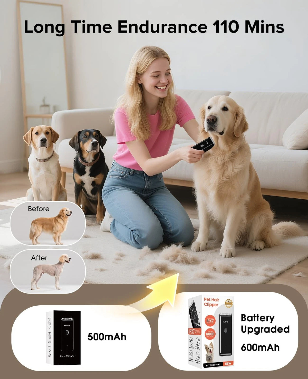 Marvljojo Upgrade Home Professional Dog Grooming Kit Clipper for Rk005-black