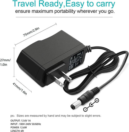 12.6V AC/DC Massage Gun Charger Adapter Compatible with Cholas KZD02, Black