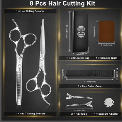 CIICII Hair Cutting Scissors 6.7 Inch Scissors, Silver Kit