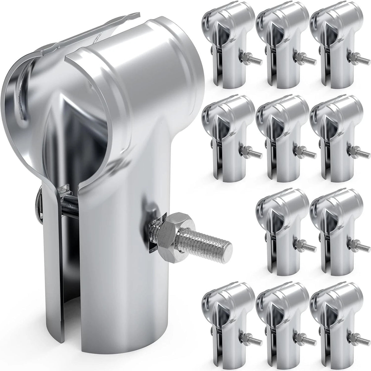 12 Pcs End Rail Clamps 1-3/8", T Pipe Clamp 1-3/8 x (12 Pcs), Silver