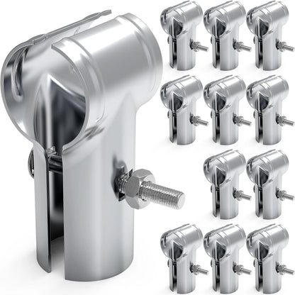 12 Pcs End Rail Clamps 1-3/8", T Pipe Clamp 1-3/8 x (12 Pcs), Silver