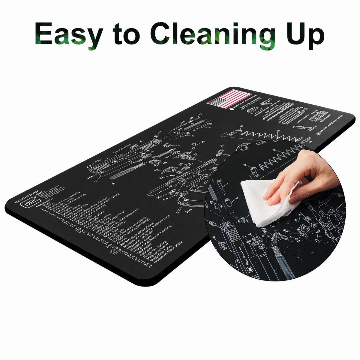 Gun Cleaning Mat 24"x12" for Glock, Thick Black BLACK