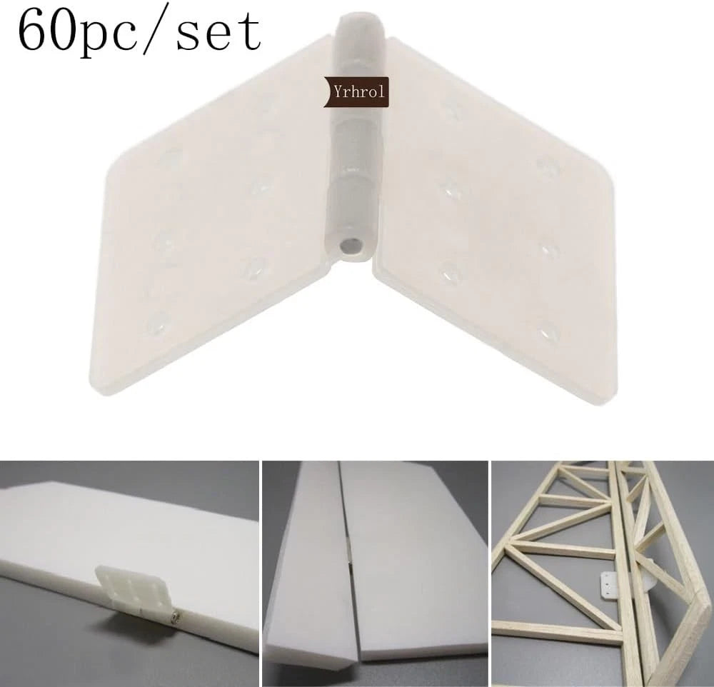60 Pack 3Sizes Pinned Nylon Hinges for RC Airplane Model 60PCS, White