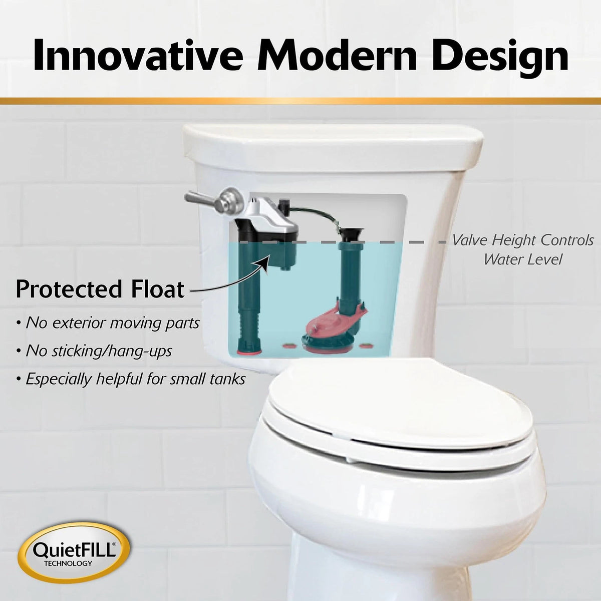 Korky QuietFILL Platinum Toilet Fill Universal to Fit 99% of Toilets, Black