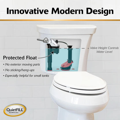 Korky QuietFILL Platinum Toilet Fill Universal to Fit 99% of Toilets, Black