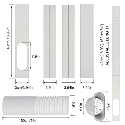 Foancie Portable AC Panel Set + Exhaust Hose, White with Silver Accents